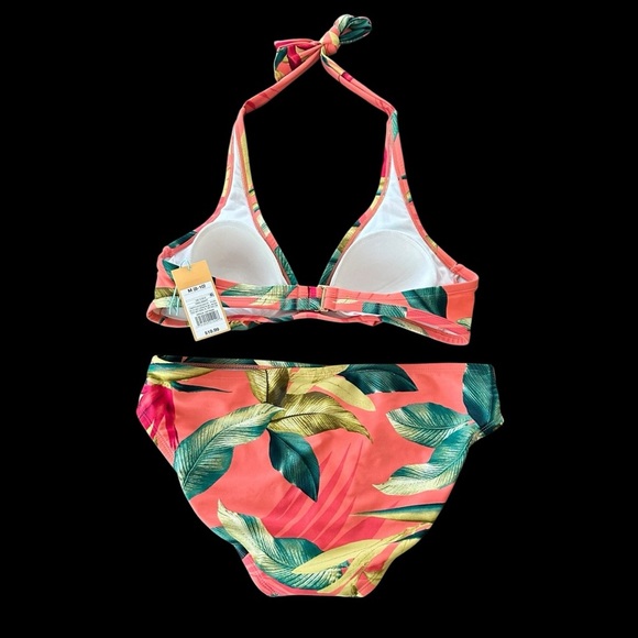 NWT Kona Sol Medium 8-10 Coral Floral Print Bikini Set Halter Swimsuit Swim New - Picture 3 of 7